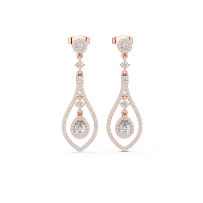 18K Rose Gold Round & Pear Lab-Grown Diamond Wedding Earrings for Women | Pure Carat