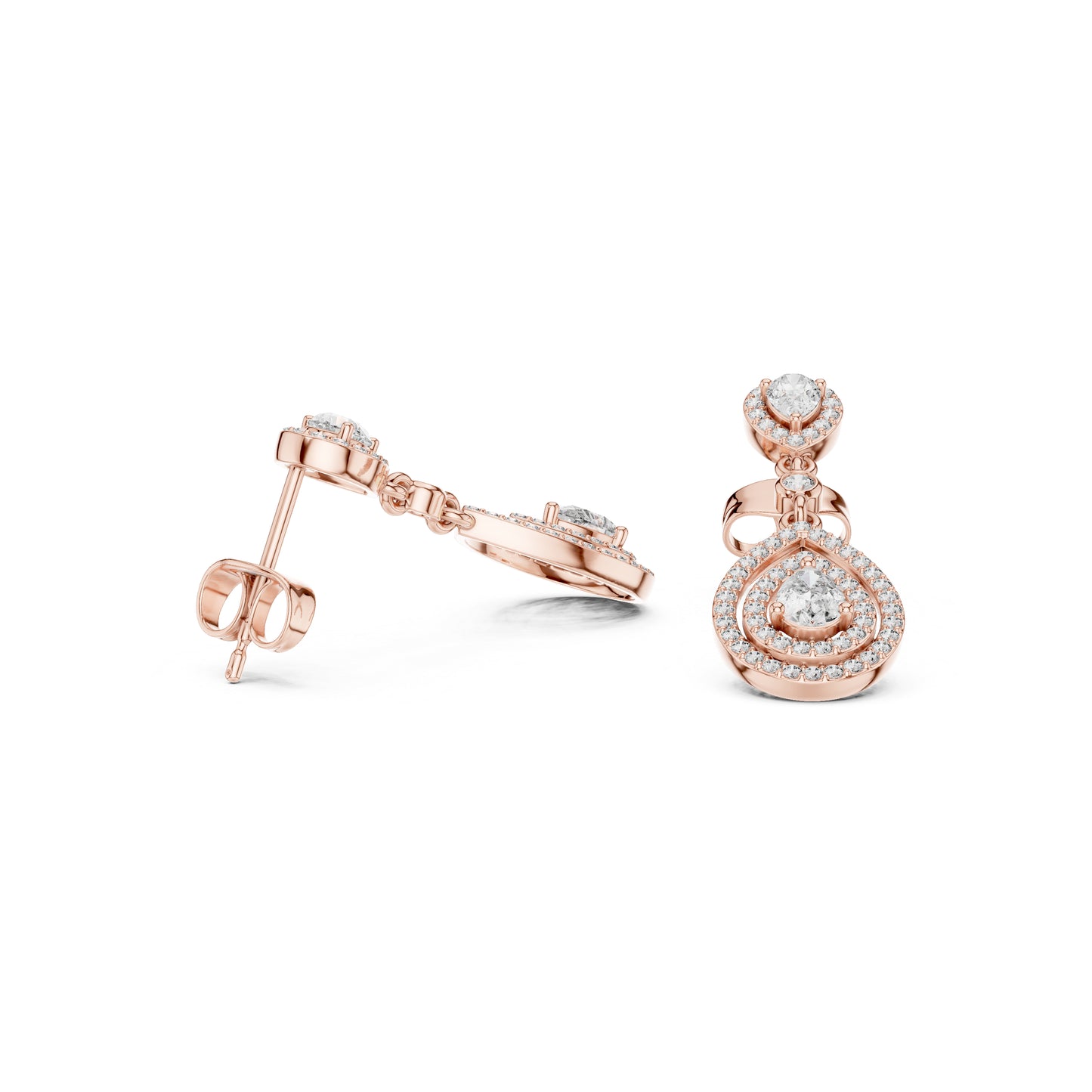 18K White Gold Round & Pear Lab-Grown Diamond Wedding Earrings for Women | Pure Carat