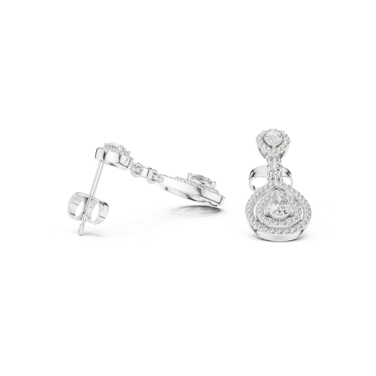 18K White Gold Round & Pear Lab-Grown Diamond Wedding Earrings for Women | Pure Carat