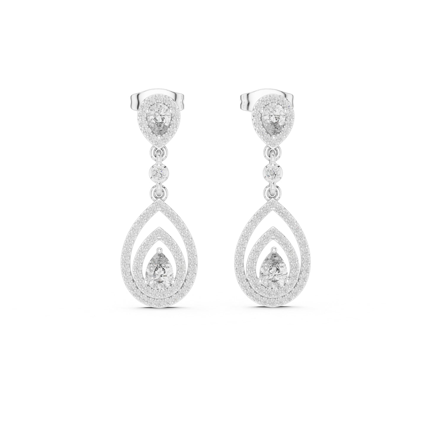 18K White Gold Round & Pear Lab-Grown Diamond Wedding Earrings for Women | Pure Carat