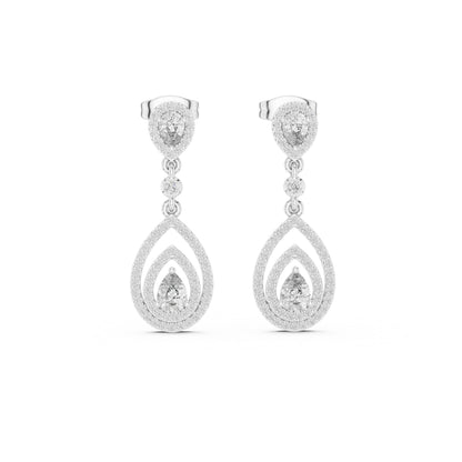 18K White Gold Round & Pear Lab-Grown Diamond Wedding Earrings for Women | Pure Carat