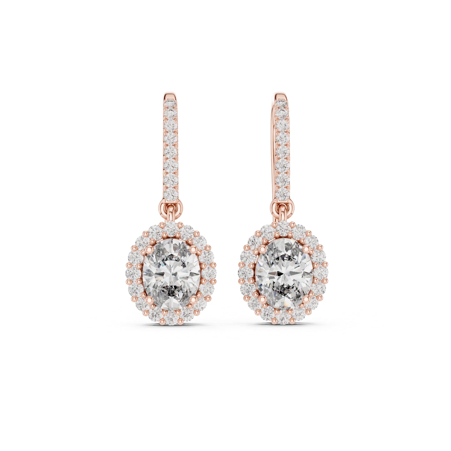 18K Rose Gold Round & Oval Lab-Grown Diamond Wedding Earrings for Women | Pure Carat