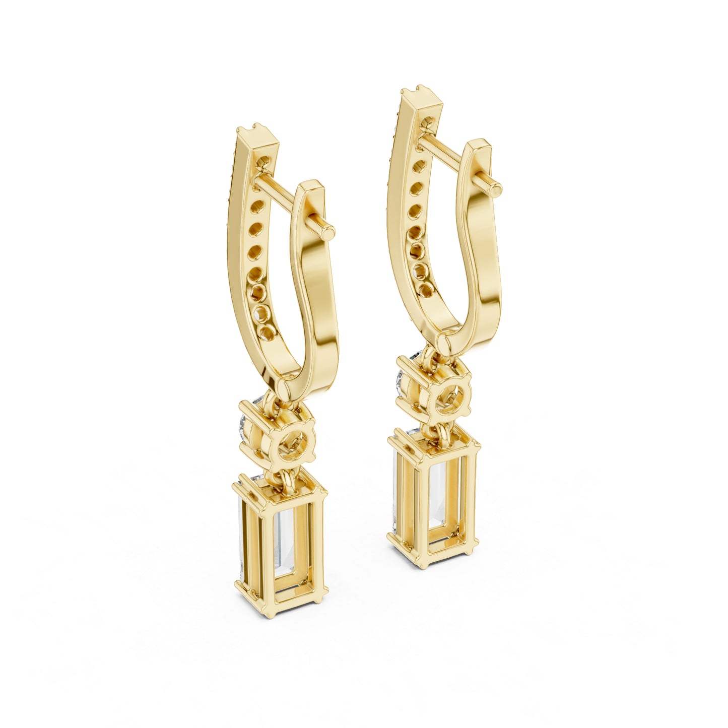 14K Yellow Gold Round & Baguette Lab-Grown Diamond Engagement Earrings for Women | Pure Carat