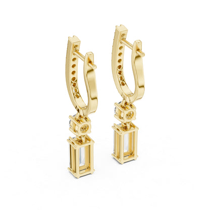 14K Yellow Gold Round & Baguette Lab-Grown Diamond Engagement Earrings for Women | Pure Carat