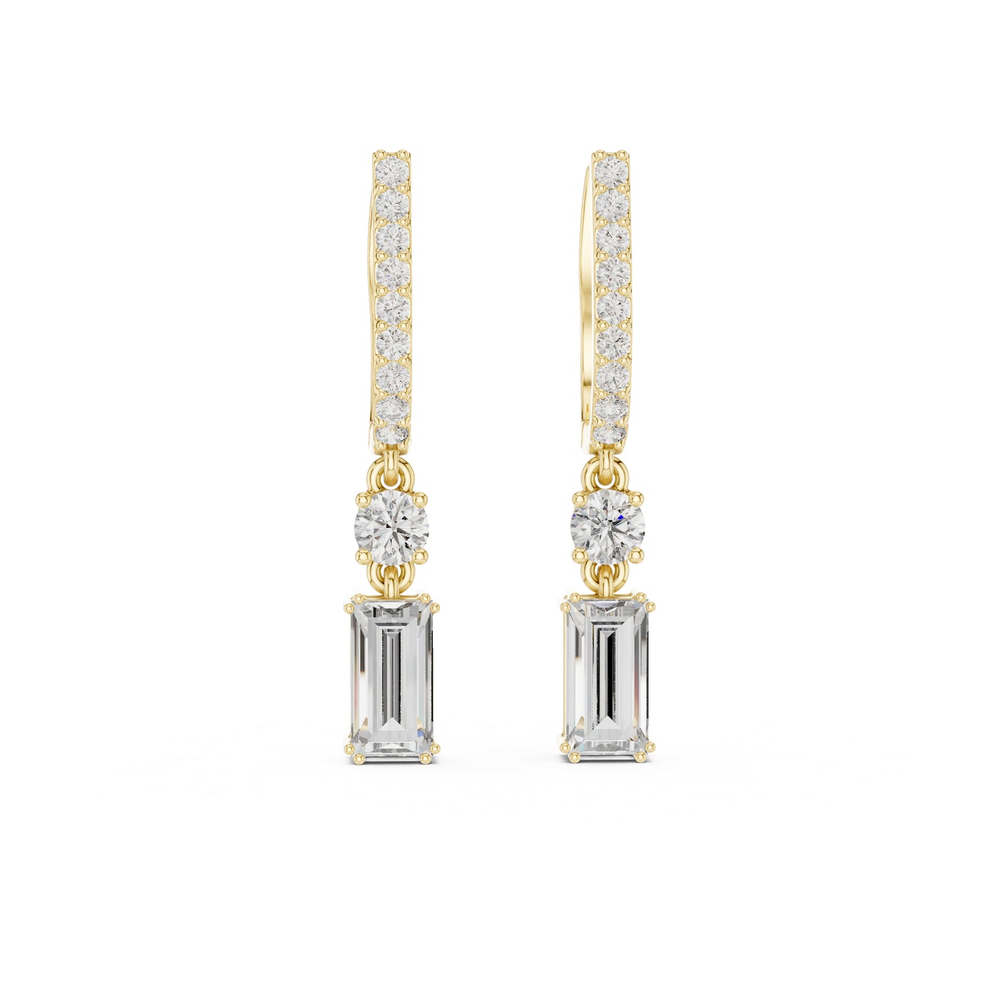 14K Yellow Gold Round & Baguette Lab-Grown Diamond Engagement Earrings for Women | Pure Carat
