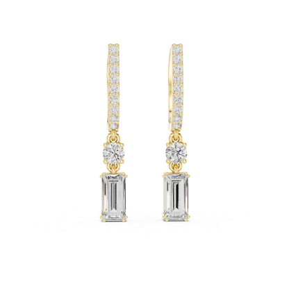 14K Yellow Gold Round & Baguette Lab-Grown Diamond Engagement Earrings for Women | Pure Carat