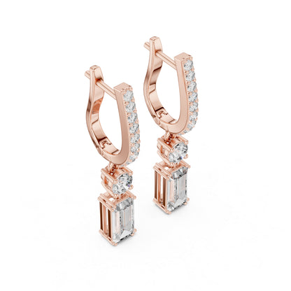 14K Yellow Gold Round & Baguette Lab-Grown Diamond Engagement Earrings for Women | Pure Carat