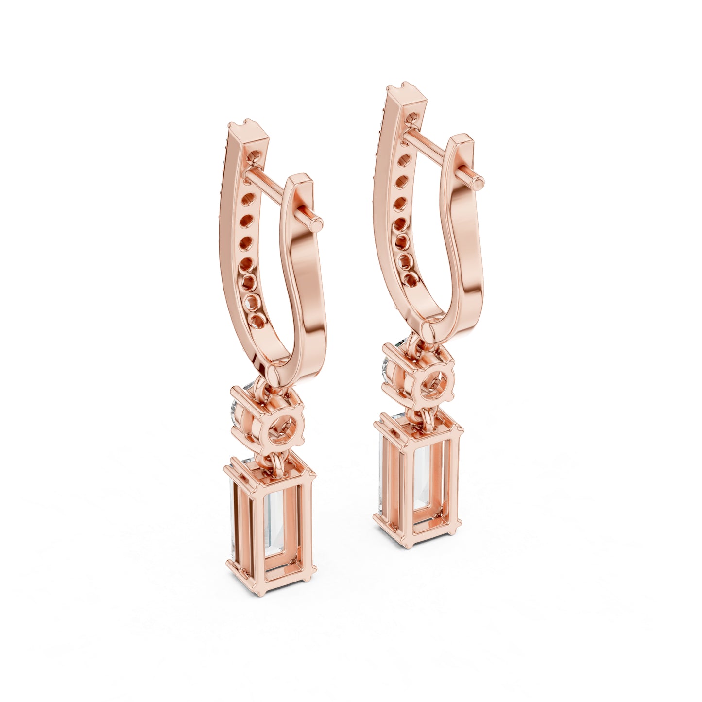 14K Yellow Gold Round & Baguette Lab-Grown Diamond Engagement Earrings for Women | Pure Carat