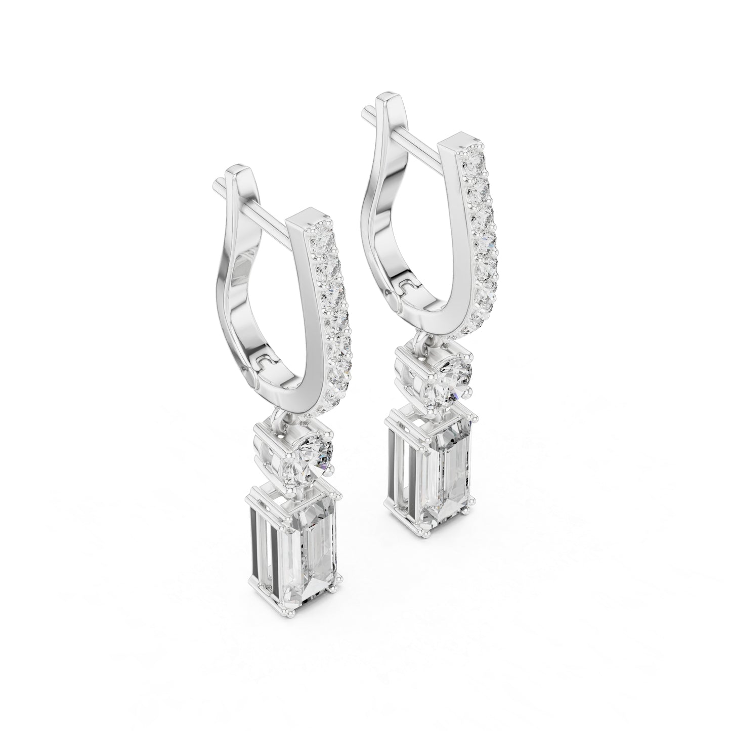 14K Yellow Gold Round & Baguette Lab-Grown Diamond Engagement Earrings for Women | Pure Carat