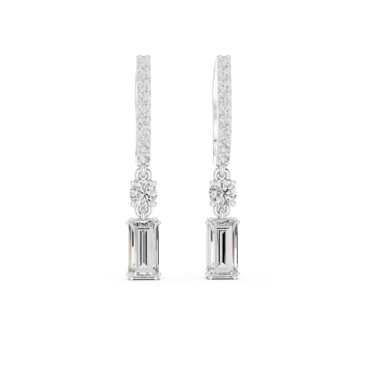 14K Yellow Gold Round & Baguette Lab-Grown Diamond Engagement Earrings for Women | Pure Carat