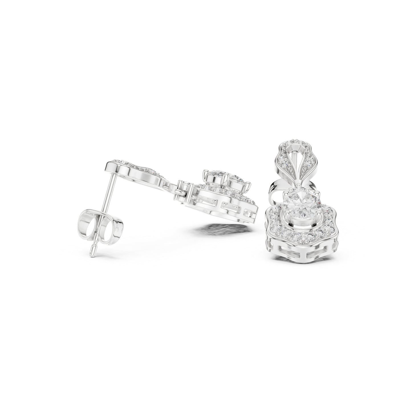 18K White Gold Round & Oval Lab-Grown Diamond Wedding Earrings for Women | Pure Carat