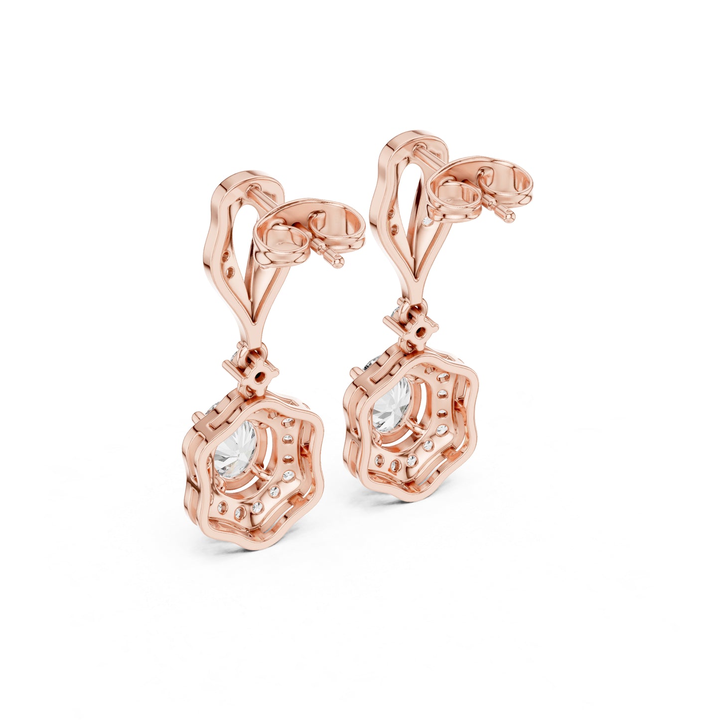 18K White Gold Round & Oval Lab-Grown Diamond Wedding Earrings for Women | Pure Carat
