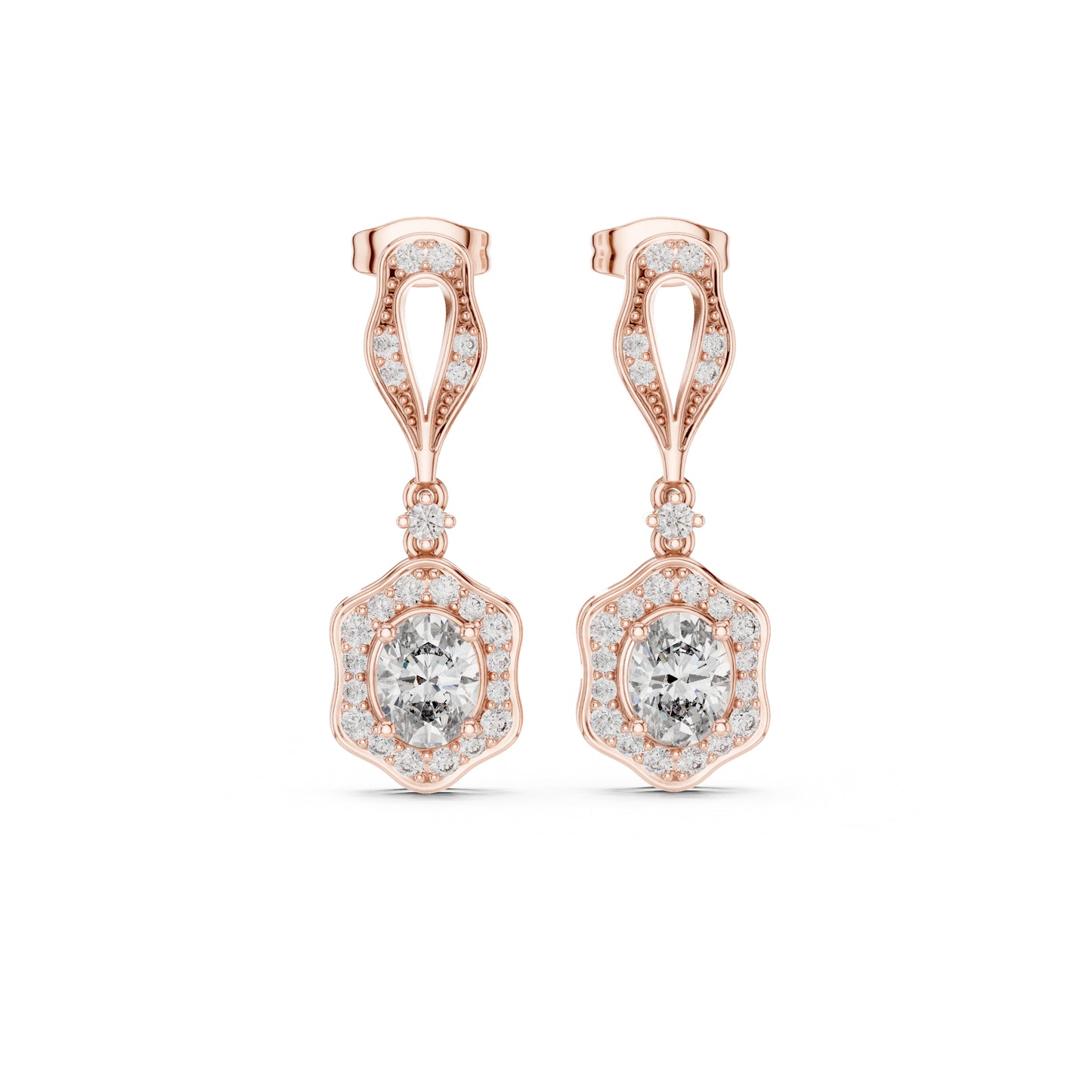 18K White Gold Round & Oval Lab-Grown Diamond Wedding Earrings for Women | Pure Carat