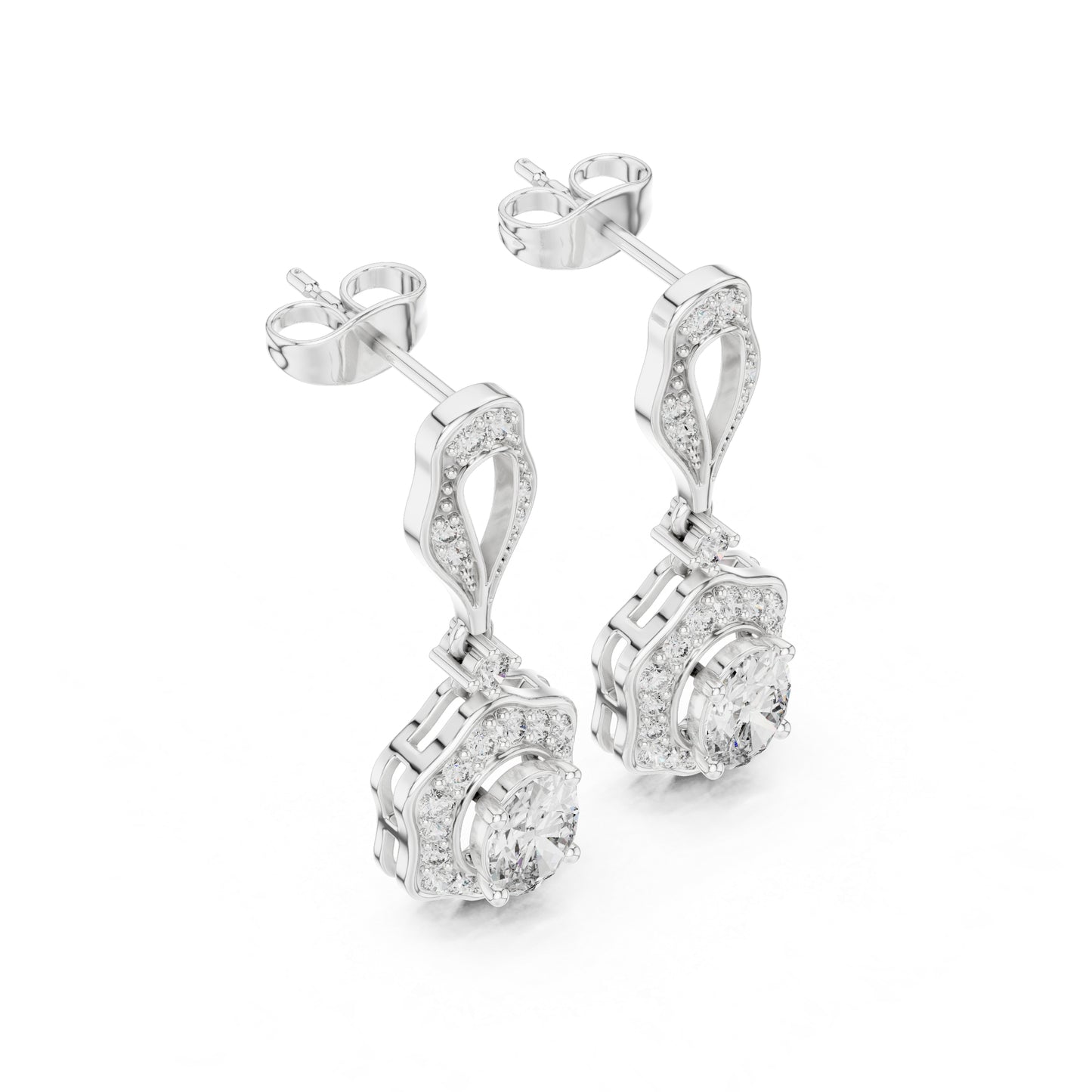 18K White Gold Round & Oval Lab-Grown Diamond Wedding Earrings for Women | Pure Carat