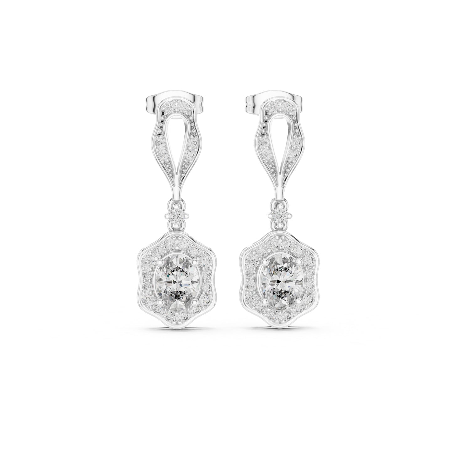 18K White Gold Round & Oval Lab-Grown Diamond Wedding Earrings for Women | Pure Carat