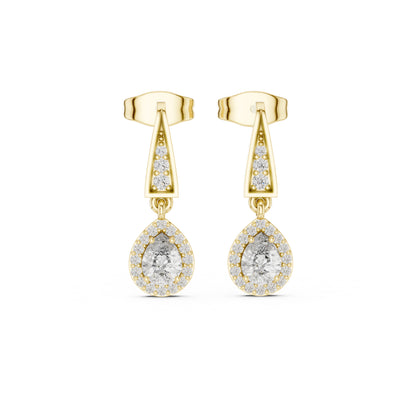 18K Yellow Gold Round & Pear Lab-Grown Diamond Wedding Earrings for Women | Pure Carat
