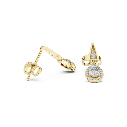 18K Yellow Gold Round & Pear Lab-Grown Diamond Wedding Earrings for Women | Pure Carat