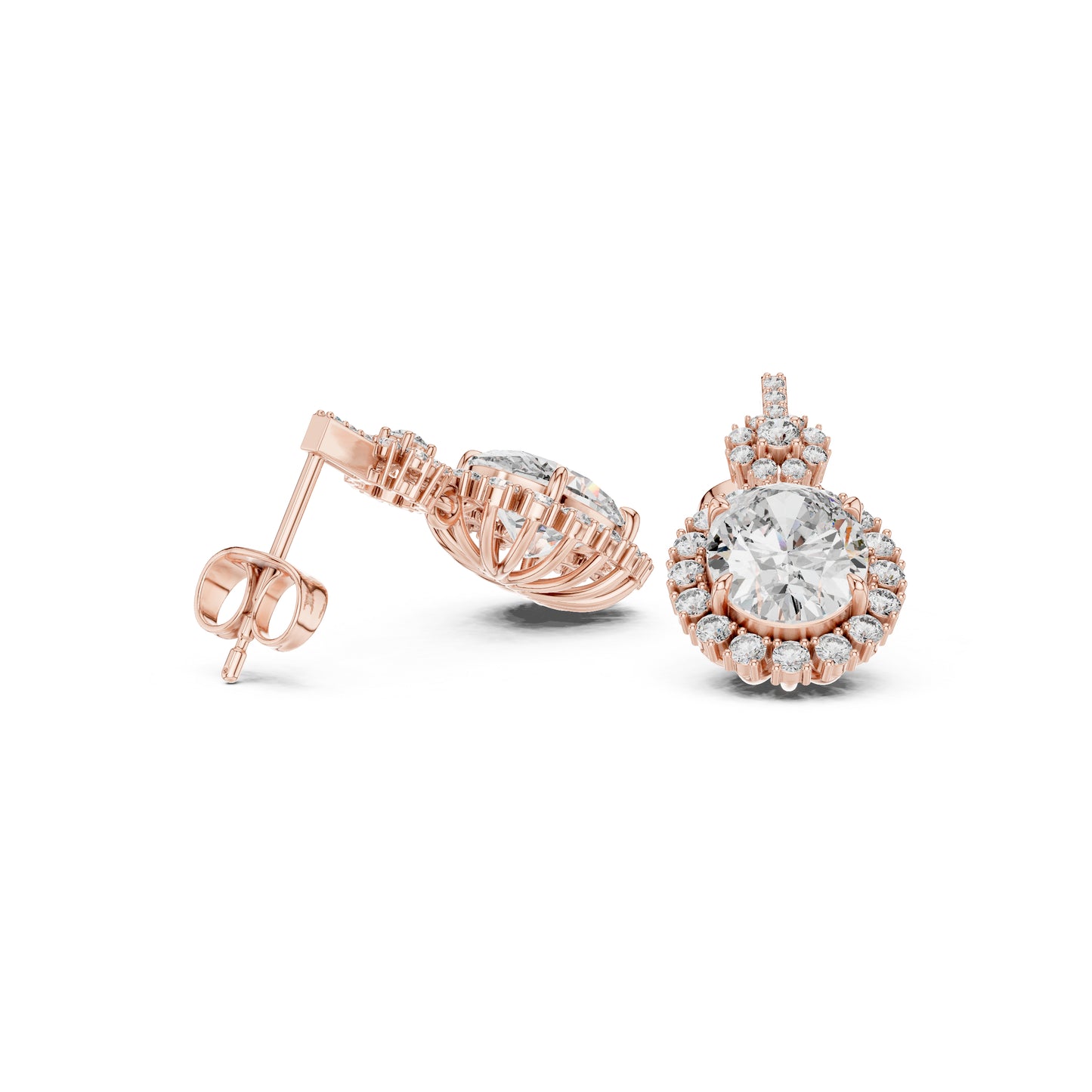 18K Rose Gold Round & Oval Lab-Grown Diamond Wedding Earrings for Women | Pure Carat