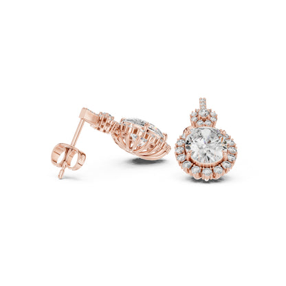 18K Rose Gold Round & Oval Lab-Grown Diamond Wedding Earrings for Women | Pure Carat