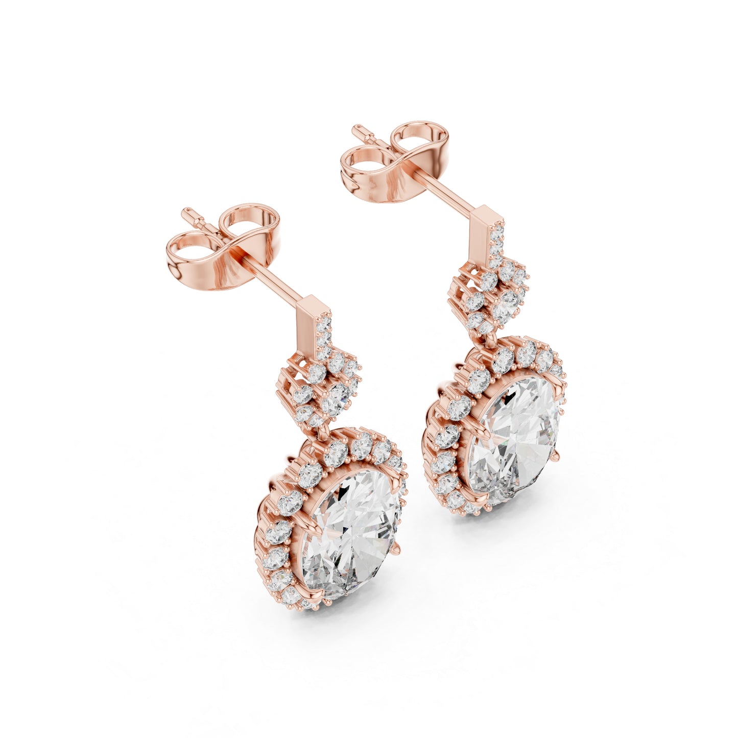 18K Rose Gold Round & Oval Lab-Grown Diamond Wedding Earrings for Women | Pure Carat
