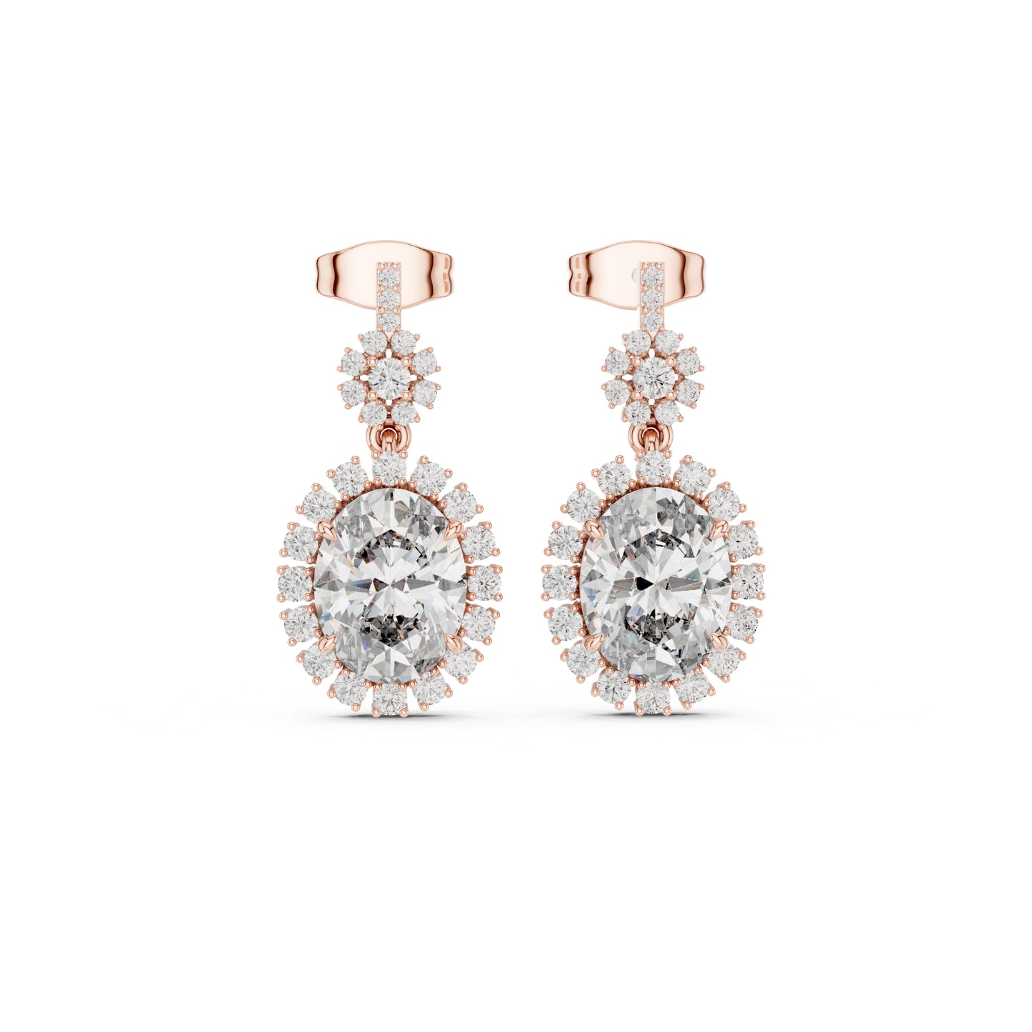 18K Rose Gold Round & Oval Lab-Grown Diamond Wedding Earrings for Women | Pure Carat