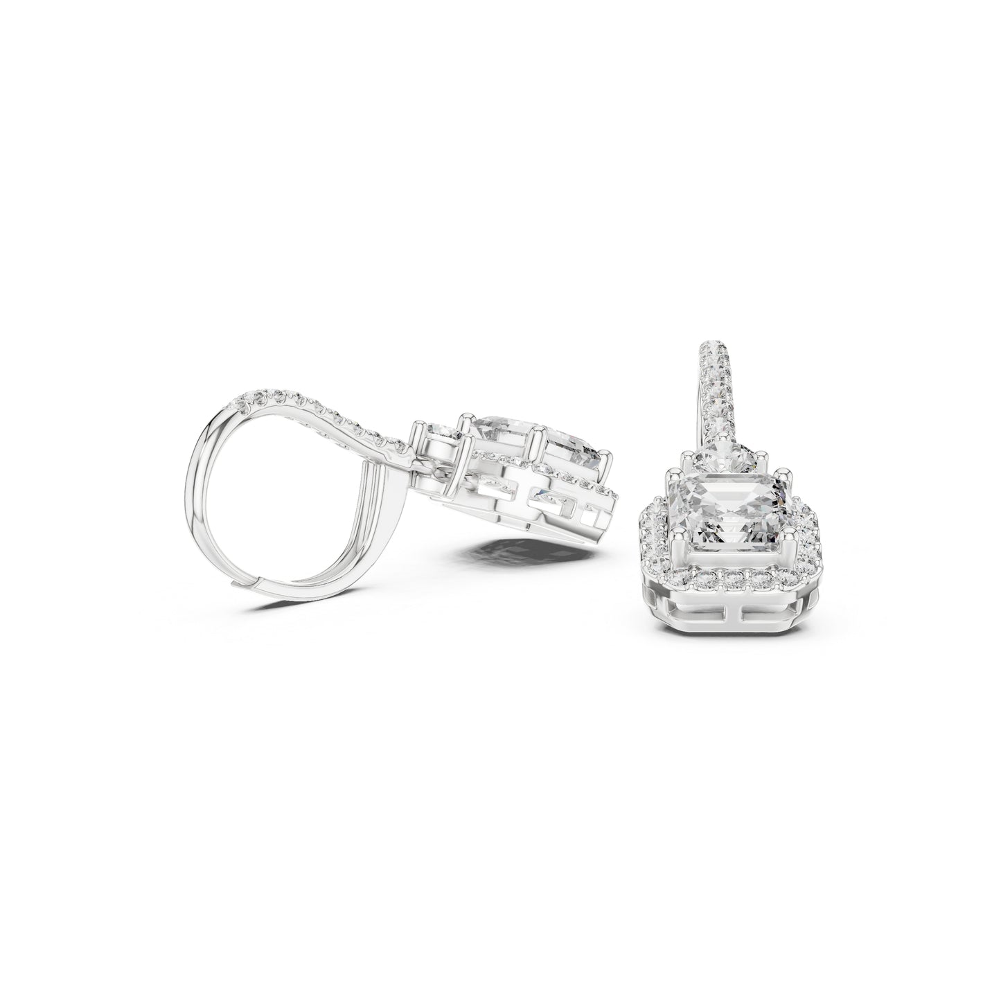 14K White Gold Round & Asscher Lab-Grown Diamond Engagement Earrings for Women | Pure Carat