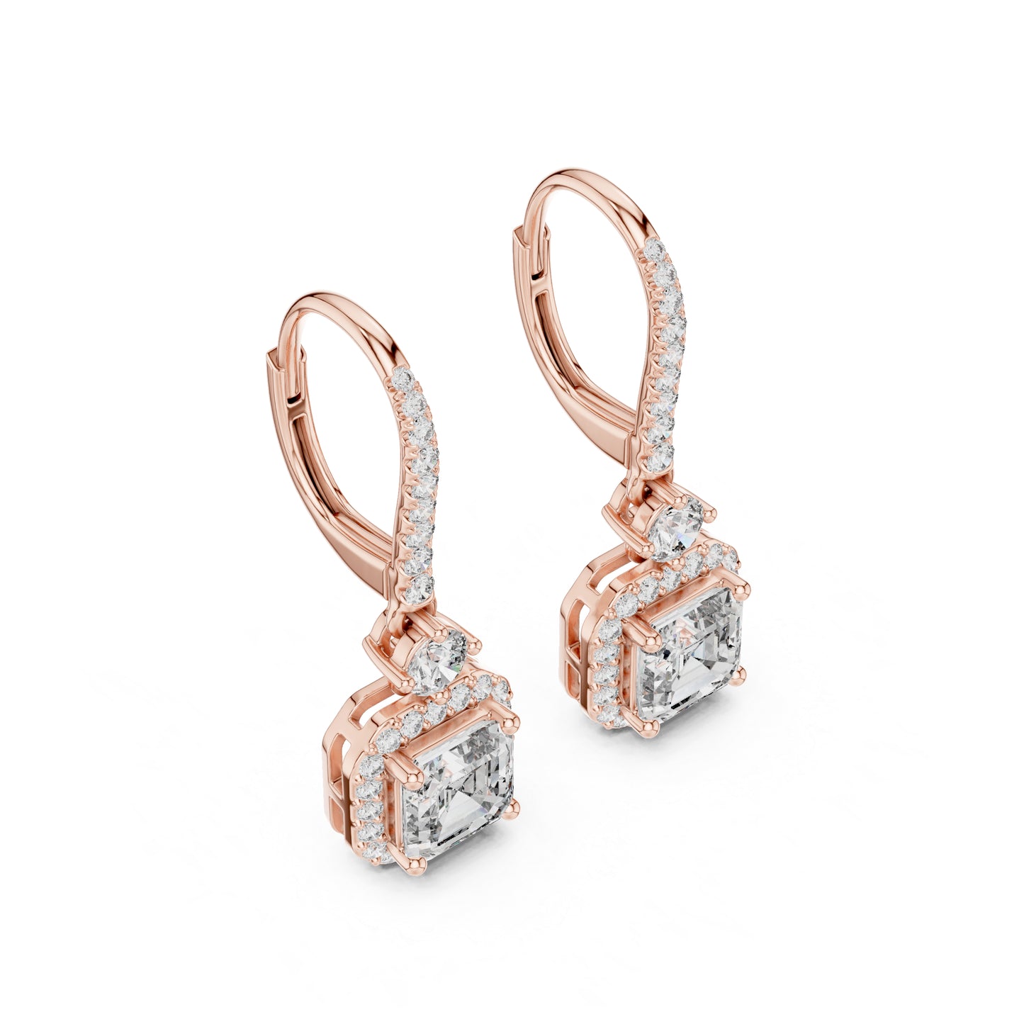 14K White Gold Round & Asscher Lab-Grown Diamond Engagement Earrings for Women | Pure Carat