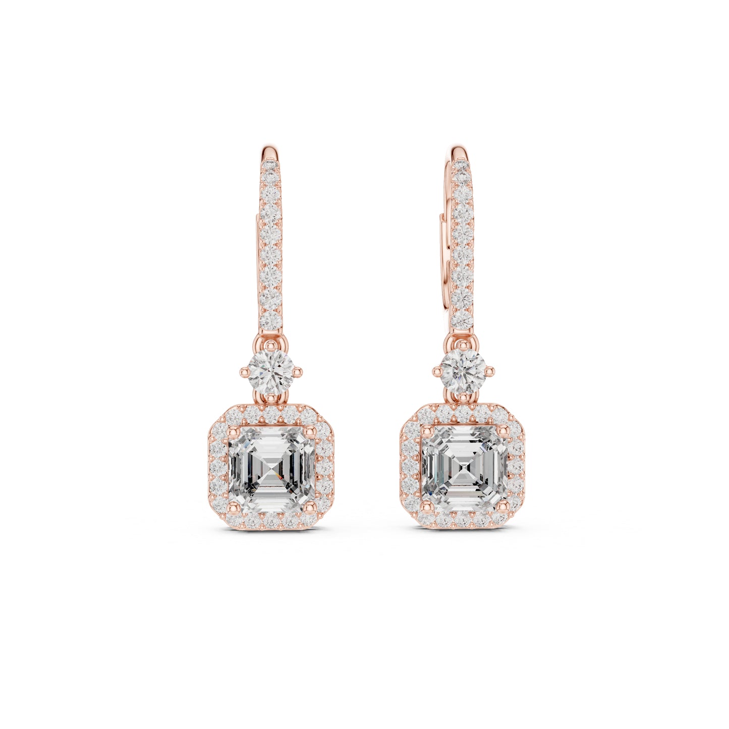 14K White Gold Round & Asscher Lab-Grown Diamond Engagement Earrings for Women | Pure Carat