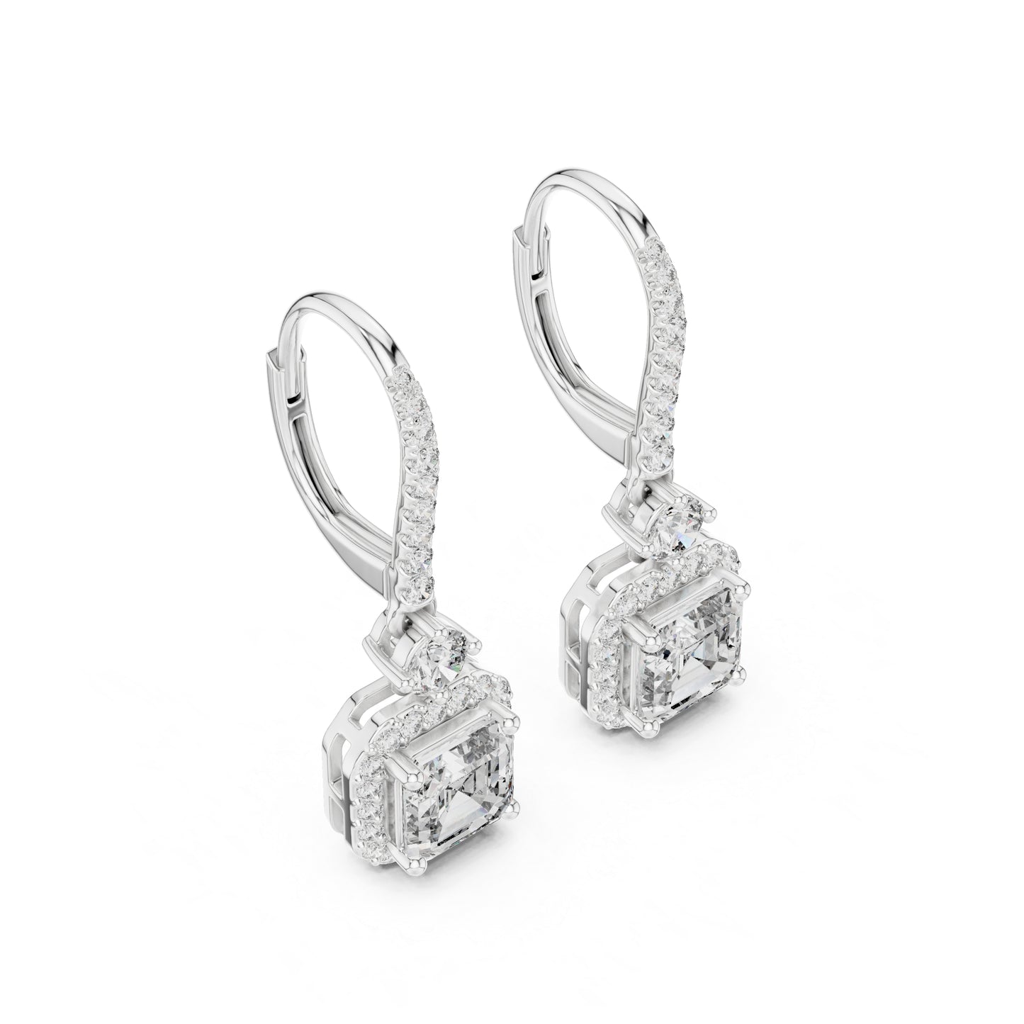 14K White Gold Round & Asscher Lab-Grown Diamond Engagement Earrings for Women | Pure Carat