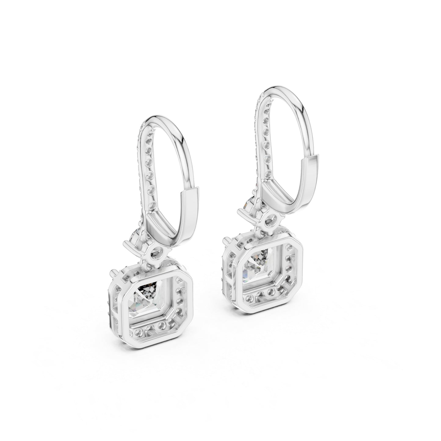 14K White Gold Round & Asscher Lab-Grown Diamond Engagement Earrings for Women | Pure Carat