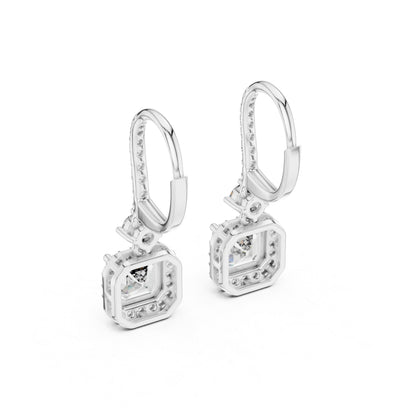 14K White Gold Round & Asscher Lab-Grown Diamond Engagement Earrings for Women | Pure Carat