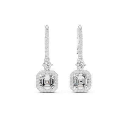 14K White Gold Round & Asscher Lab-Grown Diamond Engagement Earrings for Women | Pure Carat
