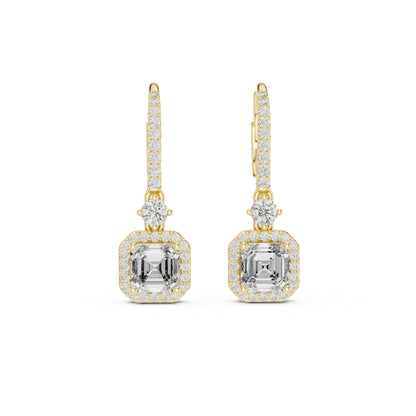14K White Gold Round & Asscher Lab-Grown Diamond Engagement Earrings for Women | Pure Carat