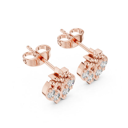 18K Rose Gold Round Lab-Grown Diamond Everyday Wear Earrings for Women | Pure Carat