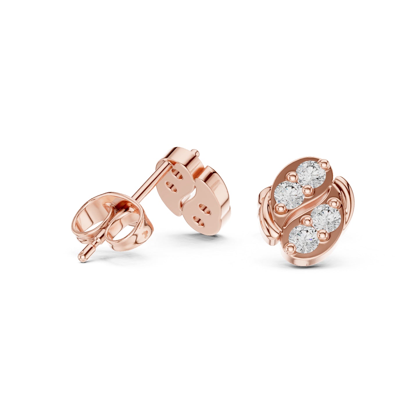 18K Rose Gold Round Lab-Grown Diamond Wedding Earrings for Women | Pure Carat