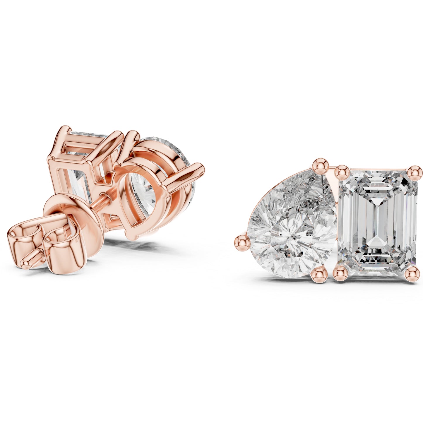 Pear & Emerald Lab-Grown Diamond Stud Earrings in 14K Yellow Gold - Pure Carat
