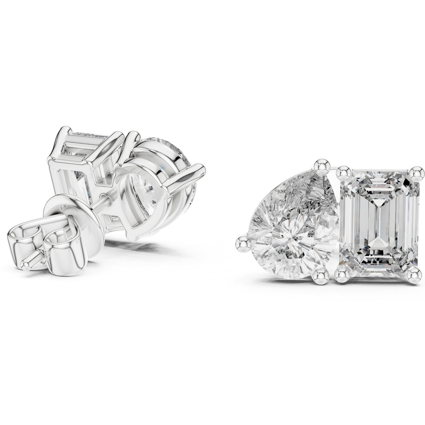 Pear & Emerald Lab-Grown Diamond Stud Earrings in 14K Yellow Gold - Pure Carat