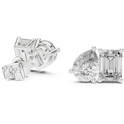 Pear & Emerald Lab-Grown Diamond Stud Earrings in 14K Yellow Gold - Pure Carat