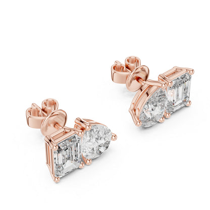 Pear & Emerald Lab-Grown Diamond Stud Earrings in 14K Yellow Gold - Pure Carat