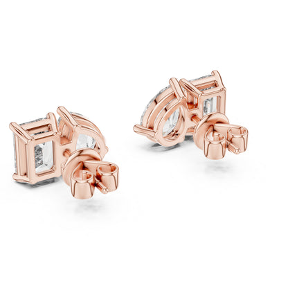 Pear & Emerald Lab-Grown Diamond Stud Earrings in 14K Yellow Gold - Pure Carat
