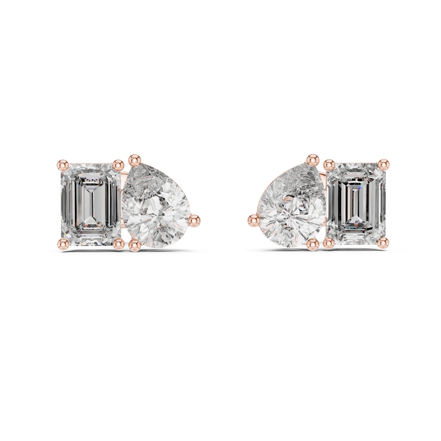 Pear & Emerald Lab-Grown Diamond Stud Earrings in 14K Yellow Gold - Pure Carat