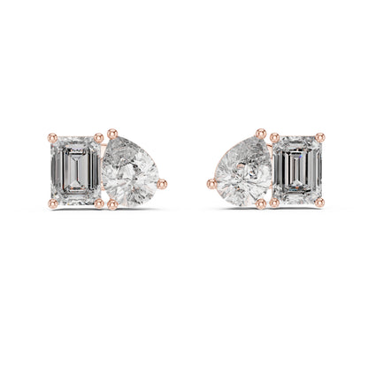 Pear & Emerald Lab-Grown Diamond Stud Earrings in 14K Yellow Gold - Pure Carat