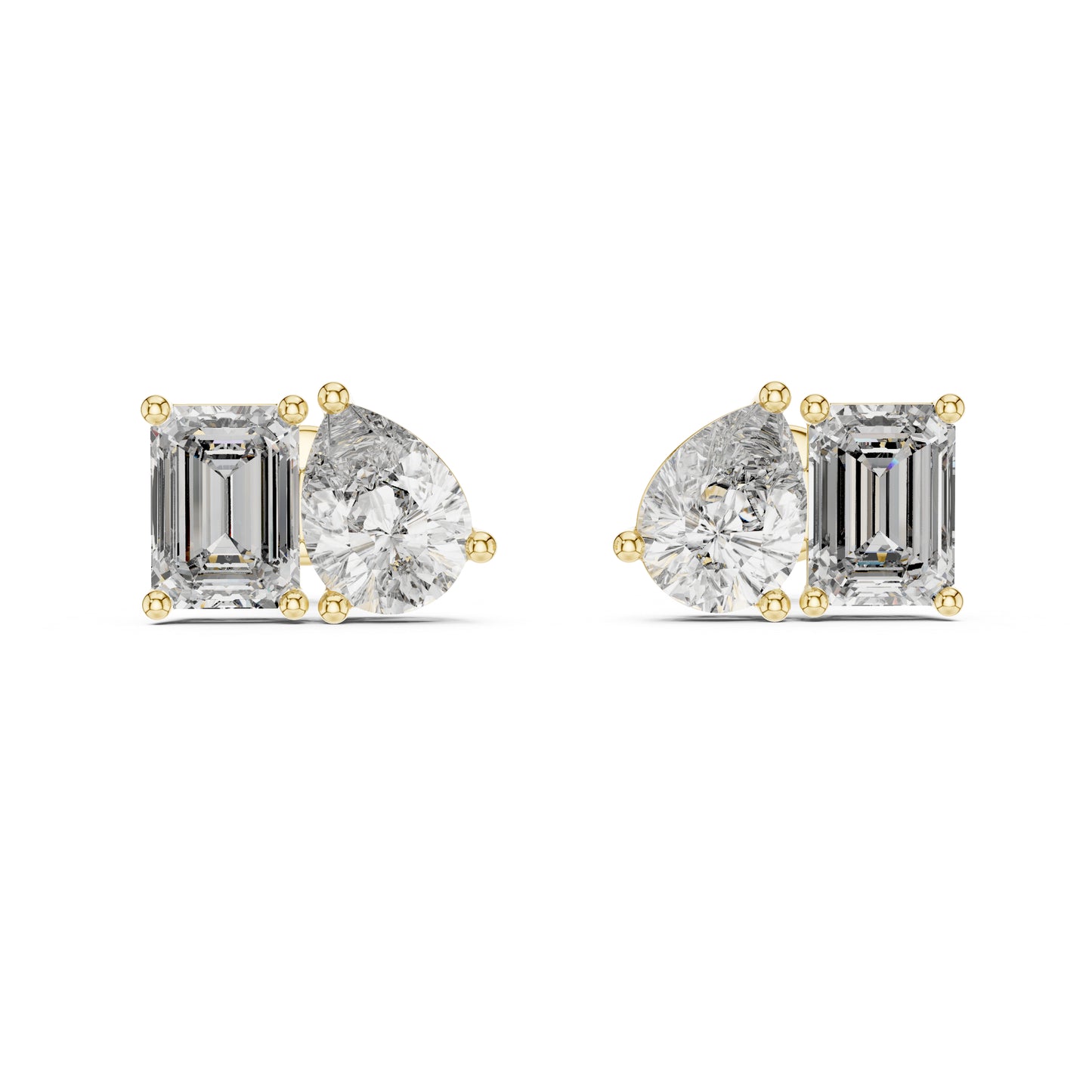 Pear & Emerald Lab-Grown Diamond Stud Earrings in 14K Yellow Gold - Pure Carat