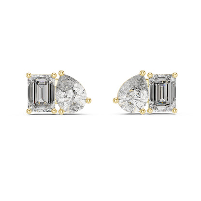 Pear & Emerald Lab-Grown Diamond Stud Earrings in 14K Yellow Gold - Pure Carat