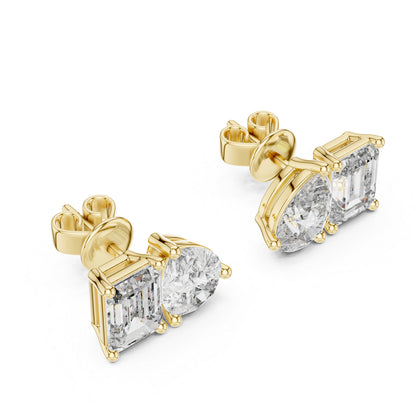 Pear & Emerald Lab-Grown Diamond Stud Earrings in 14K Yellow Gold - Pure Carat
