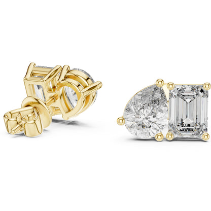 Pear & Emerald Lab-Grown Diamond Stud Earrings in 14K Yellow Gold - Pure Carat
