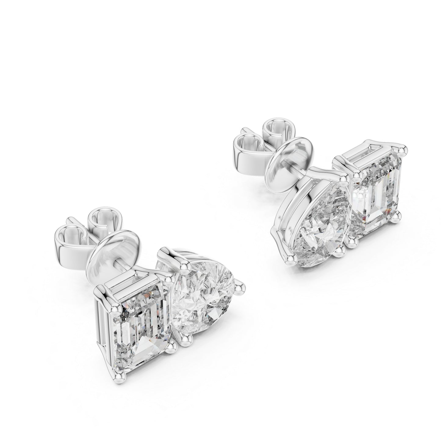 Pear & Emerald Lab-Grown Diamond Stud Earrings in 14K Yellow Gold - Pure Carat