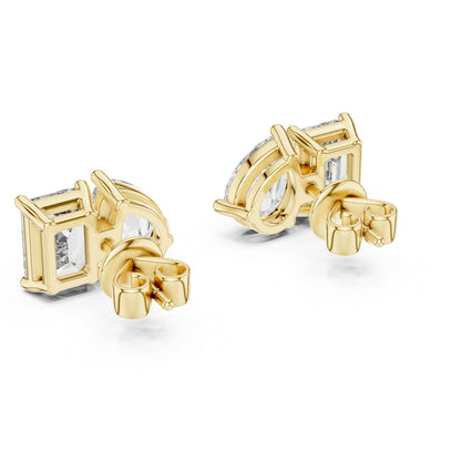 Pear & Emerald Lab-Grown Diamond Stud Earrings in 14K Yellow Gold - Pure Carat