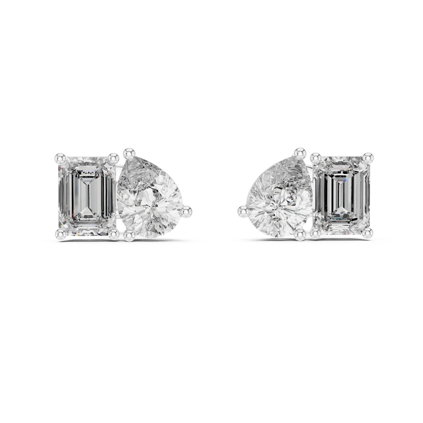 Pear & Emerald Lab-Grown Diamond Stud Earrings in 14K Yellow Gold - Pure Carat