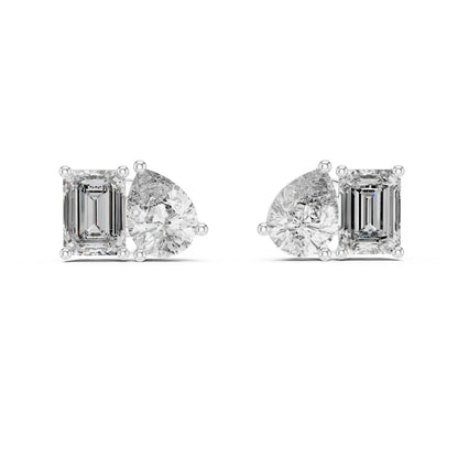 Pear & Emerald Lab-Grown Diamond Stud Earrings in 14K Yellow Gold - Pure Carat